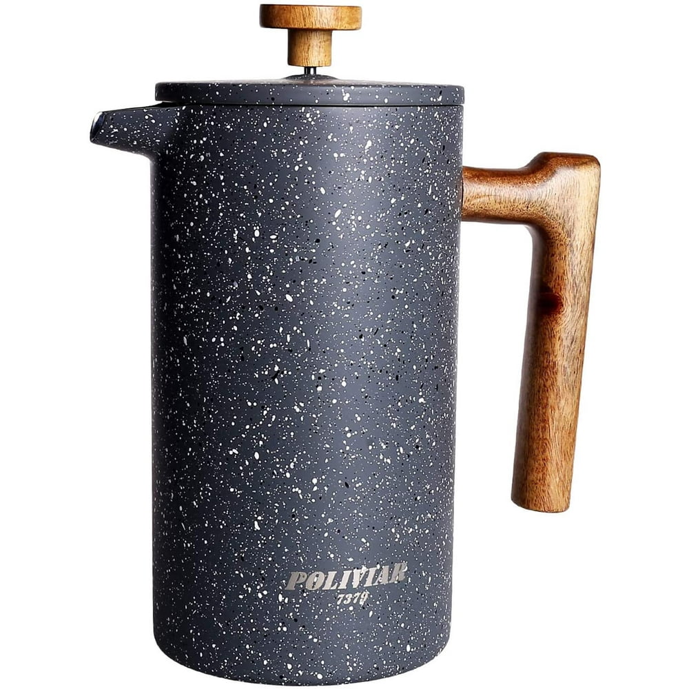POLIVIAR French Press Coffee Maker, 34 Ounce Coffee Press with Teak