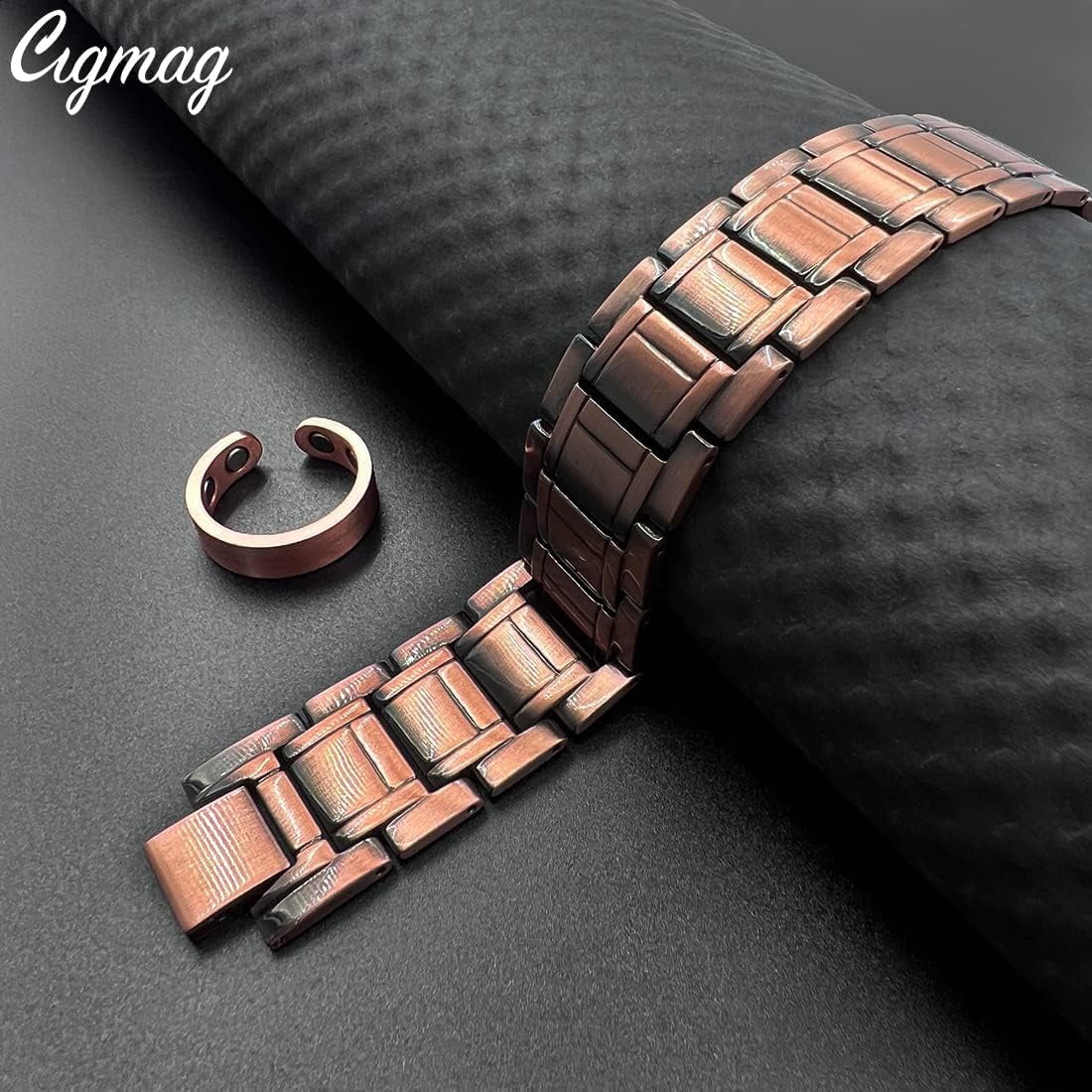 Wollet 99.9% Pure Copper Magnetic Bracelet Set , Valentine's Day Jewelry Gifts for Men 8.66in（22cm）