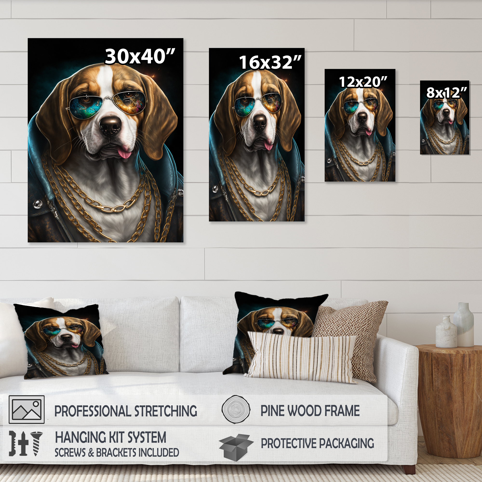 Designart Beagle Gangster In NYC I Canvas Wall Art