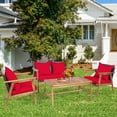 thumbnail image 3 of Gymax 8PCS Patio Conversation Set Wood Frame Furniture Set w/ Red Cushions, 3 of 10