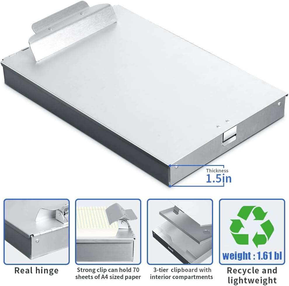 Sunnyclip 3-Tier Metal Clipboard - Heavy Duty Aluminum Organizer with Storage, High Capacity Clip for Jobsite & Office Management