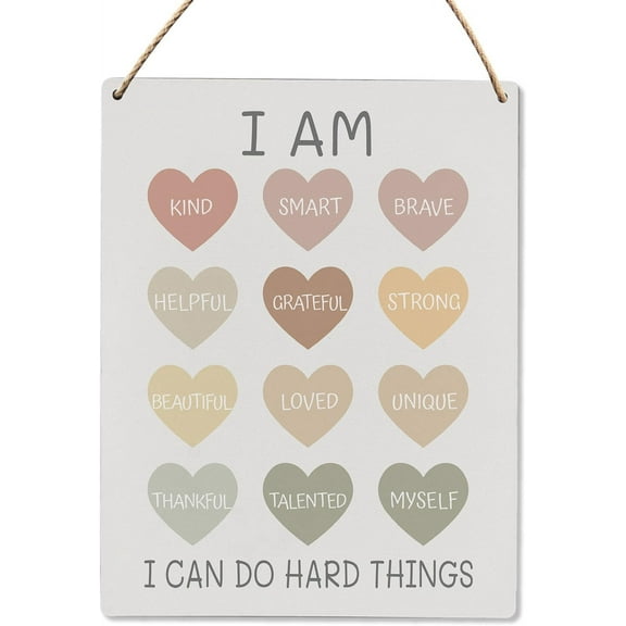 8x10 Inch Kids Room Decor, Inspirational Wall Art Possitive Affimation I Am Kind Wood Hanging Sign, Wall Decor For Girls Bedroom, Classroom Baby Gril Teen Room Wooden Slogan Hanging Sign