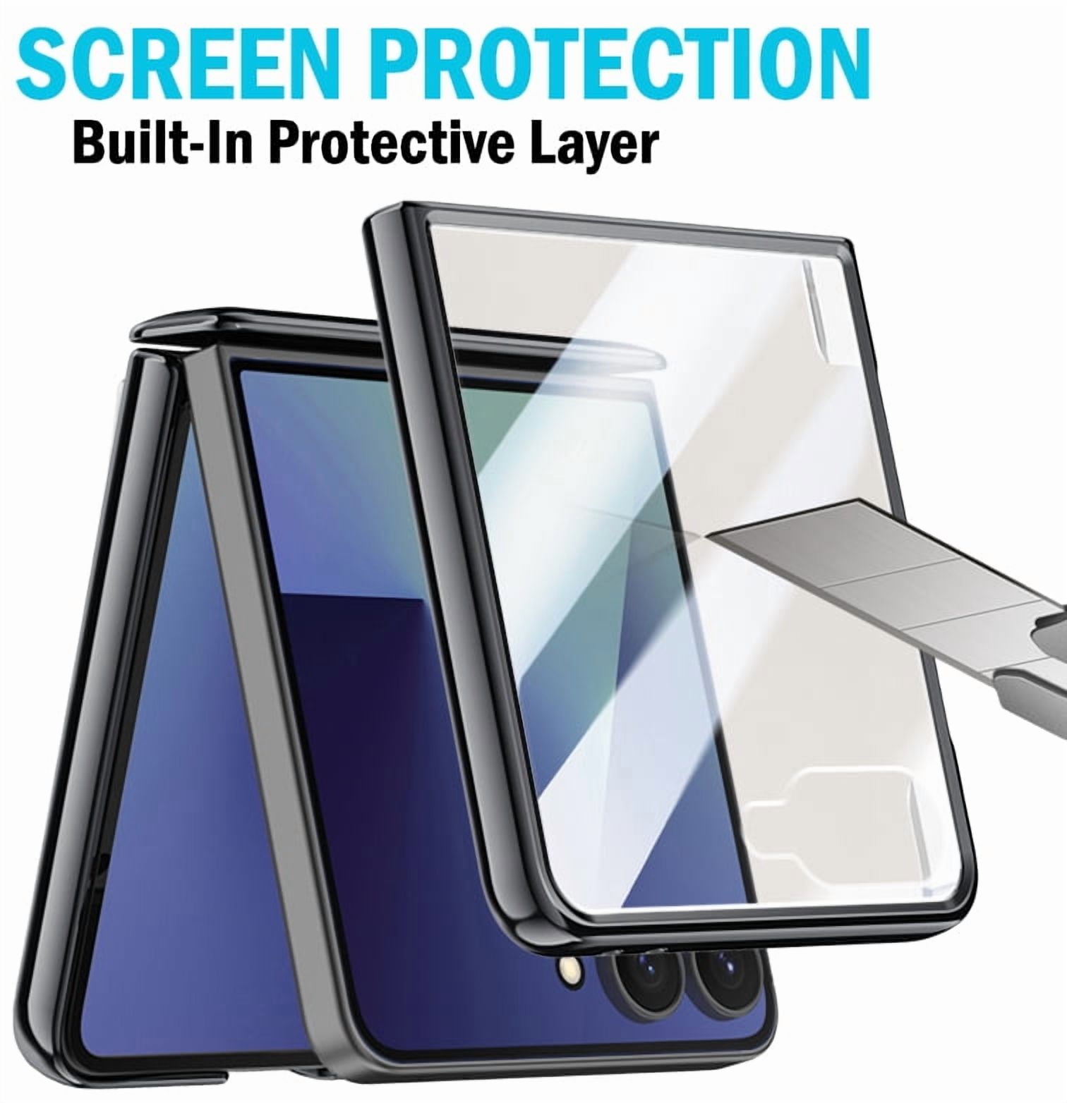 Nakedcellphone Electro Combo for Samsung Galaxy Z Flip 7 Phone Case with Belt Clip Holster Holder - Built-In Screen Protector - Hinge Cover - Compatible with MagSafe - Black/Clear
