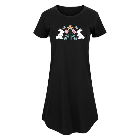 Instant Message - Stencil Bunnies With Flowers - Women's Any Way Dress