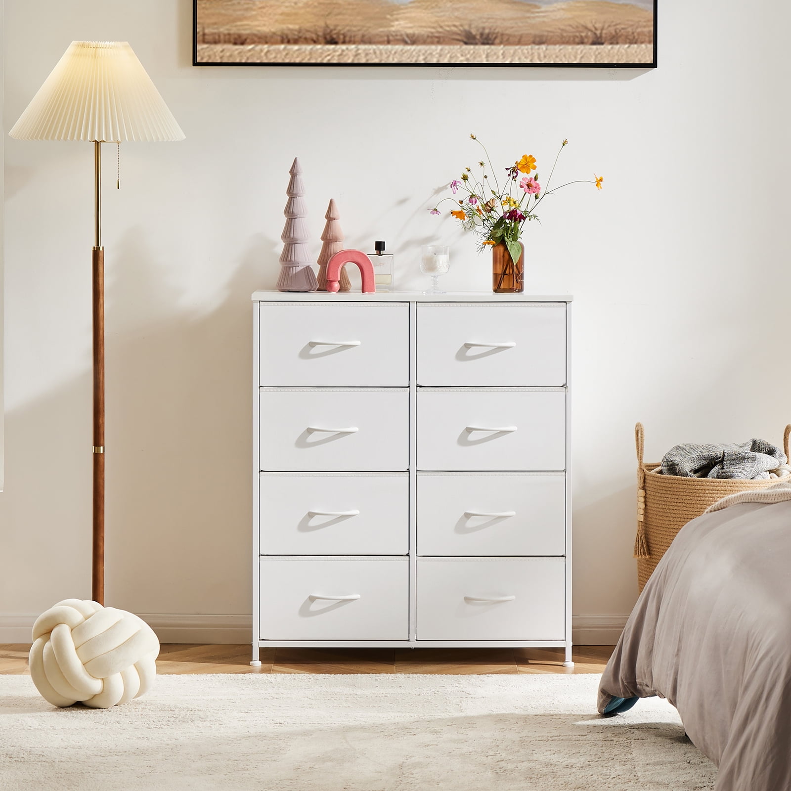 Aukfa 8 Drawer Dresser,Tall Fabric Dresser & Chest of Drawers for Bedroom,Metal Frame,White
