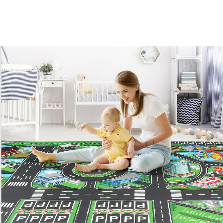 Yawots Kids Road Carpet Play Mat for Toy Cars Portable Anti-Slip Large Play Rug for Toddlers Children Educational Road Traffic Play Mat for Play Room
