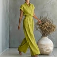 thumbnail image 6 of Womens Casual Two Piece Outfit Short Sleeve Collared Shirt High Waist Wide Leg Pants with Pockets Solid Color Loungewear Set Green XL(XL), 6 of 6