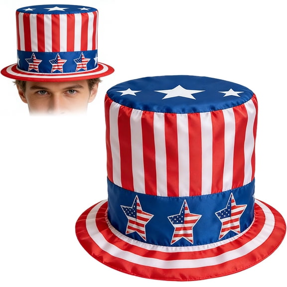 Independence Day Uncle Sam Top Hat, Patriotic American Flag Tall Hat for 4th of July Parties and Events