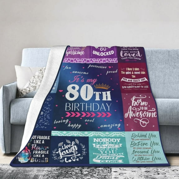 Happy 80th Birthday Blanket Gifts For Kids Adults - Lightweight Throw Blanket For Bedroom Living Room Decor Soft Fuzzy Fleece Cozy Plush Bed Couch 80"X60"