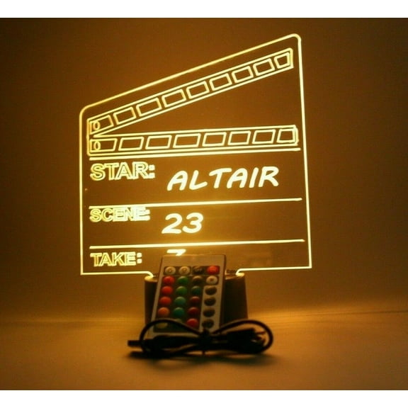 Night Light Up Desk Table Lamp LED Personalized Free Engraved Director Film Clapboard, Our Newest Feature, Most Popular, It's Wow, with Remote 16 Colors Energy Efficient, Great Gift