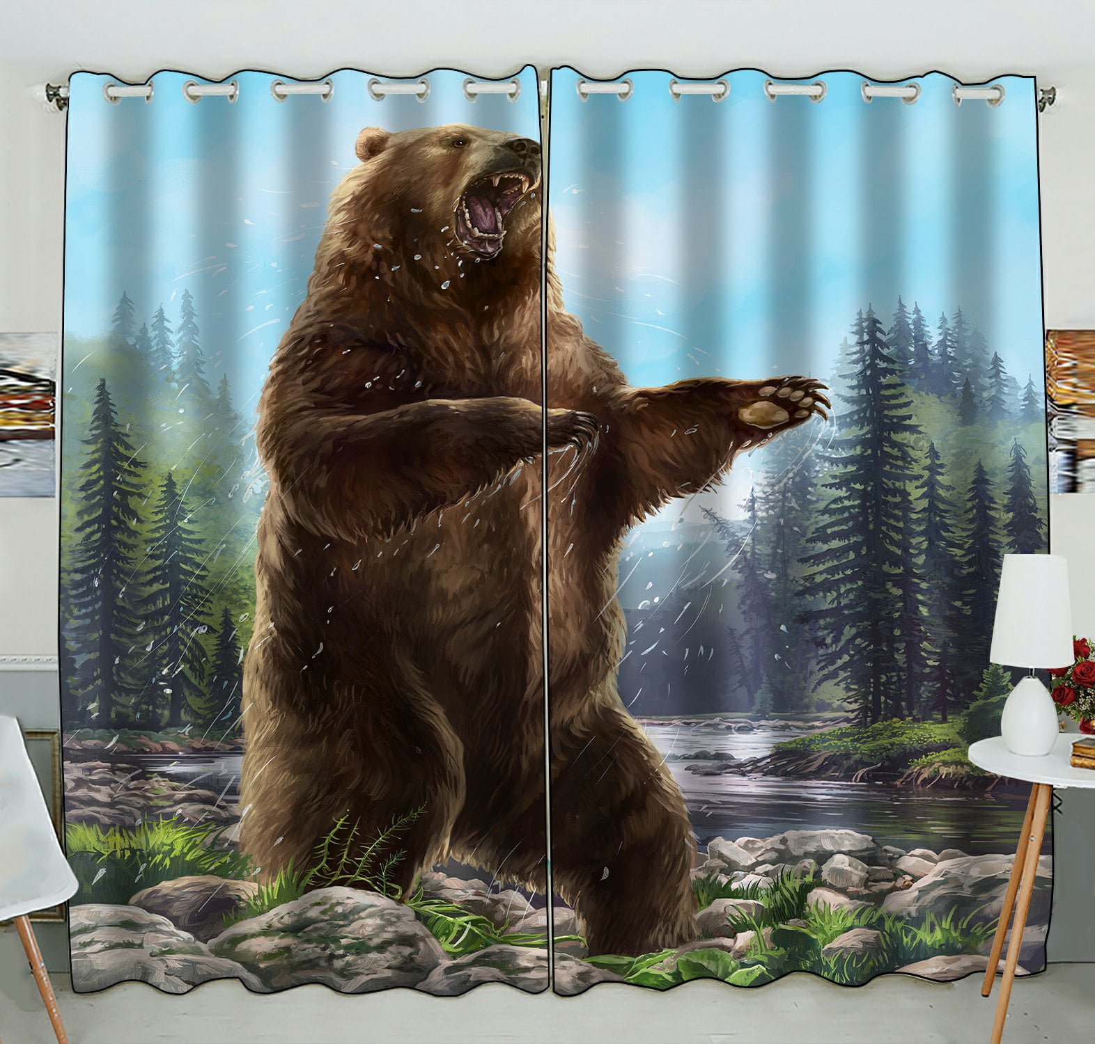Phfzk Animal Window Curtain, Aggressive Bear Window Curtain Blackout