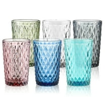 6-Piece 350ml Retro Colored Embossed Diamond Glass Tumbler Set – Vintage Style for Drinks & Gifting