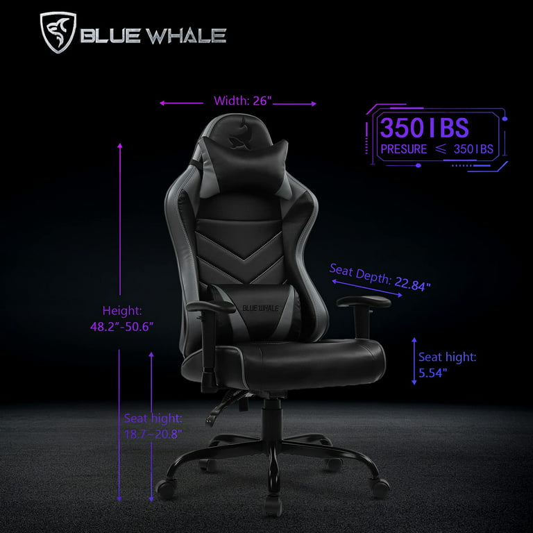 Blue Whale Massage Gaming Chair with Footrest and 350LBS Metal