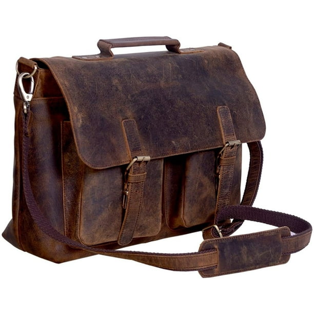 KomalC 16 Inch Buffalo Leather Briefcase Laptop Messenger Bag Office