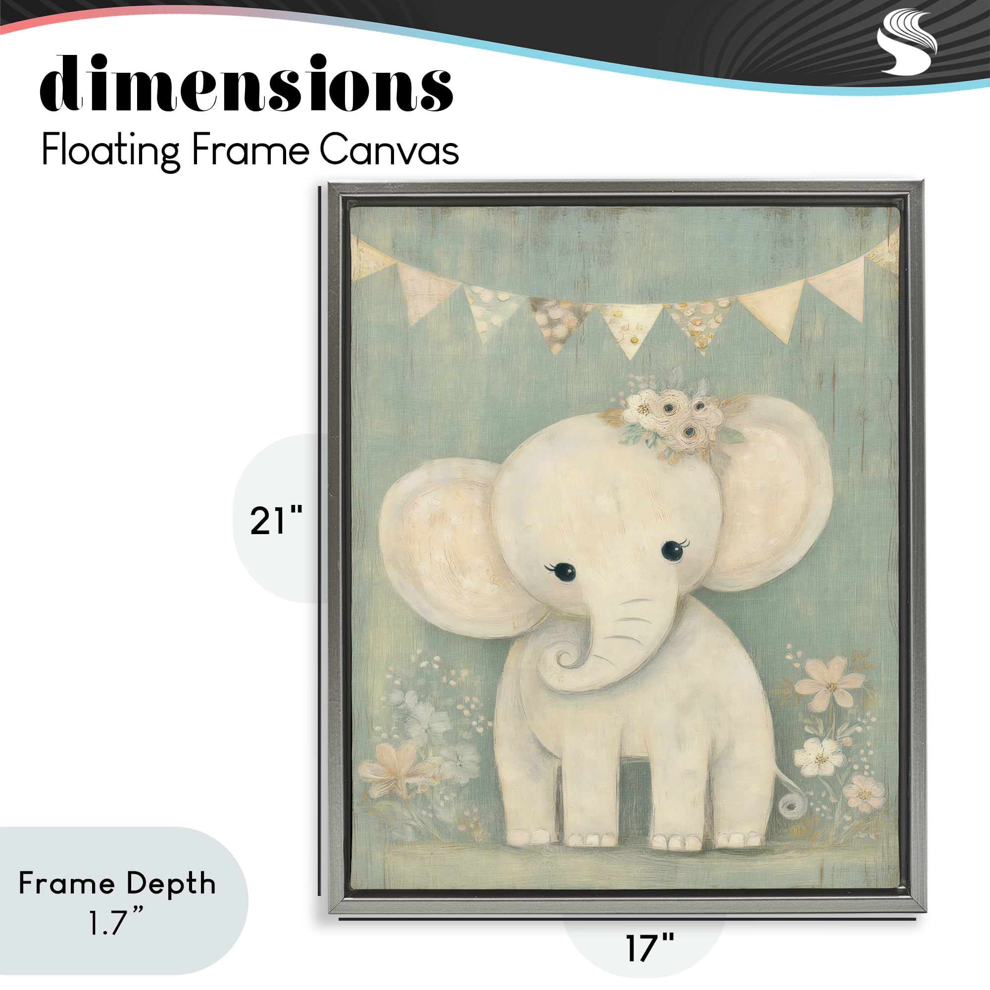 Stupell Industries Elephant with Overhead Banner Gray Framed Floater Canvas Wall Art, design by Ink Drop Loft