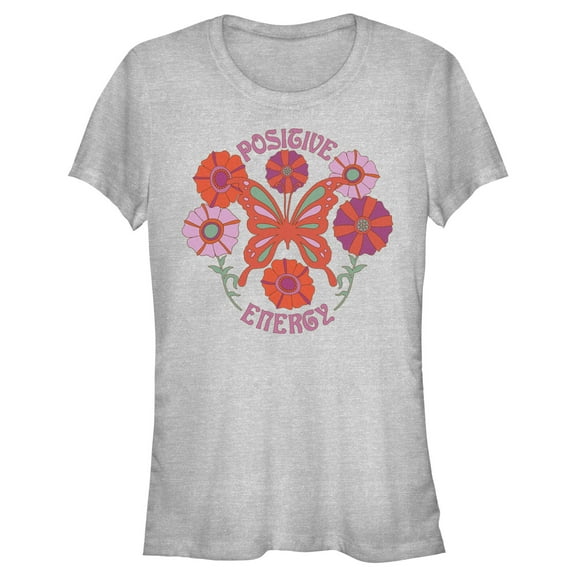 Junior's Lost Gods Positive Energy Butterfly  Graphic Tee Athletic Heather Small