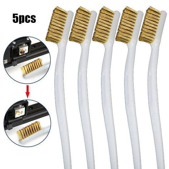 5PCS White Plastic Handle Brass Wire Brush Set for Industrial Cleaning Polishing Metal Surface