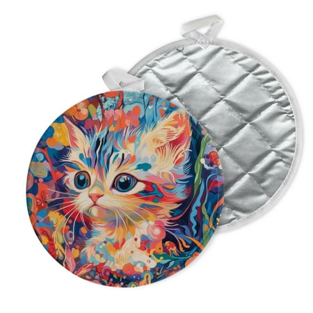 

2 PCS Pot Holders for Kitchen Potholders Sets with Hook for Oven Cooking Baking Whimsical Feline In Colorful Blooms