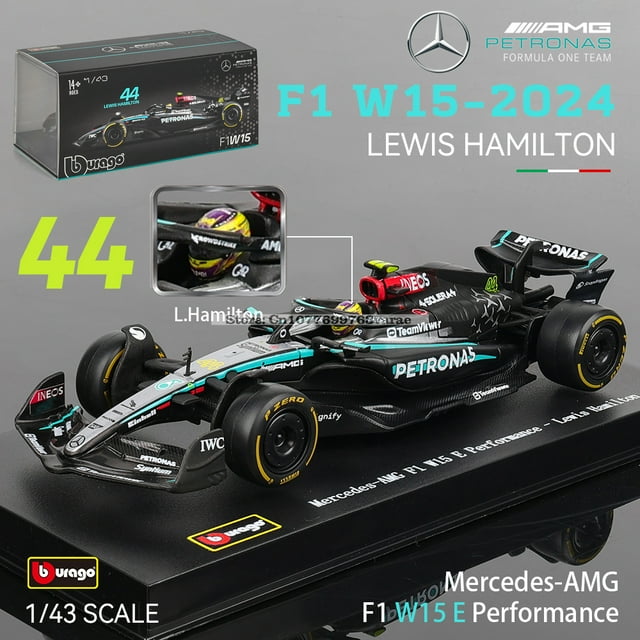 1:43 Mercedes-AMG Petronas F1 Team W15 2024 #44 Hamilton #63 George Russell Voiture en Alliage Modèle Réduit Jouet de Collection 2024 RB15-44