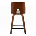 thumbnail image 3 of Set of 2 Ariana Mid-Century Modern Fixed-Height Counter Stools in Walnut Wood with Beige Fabric and Black Metal Footrest, 3 of 5