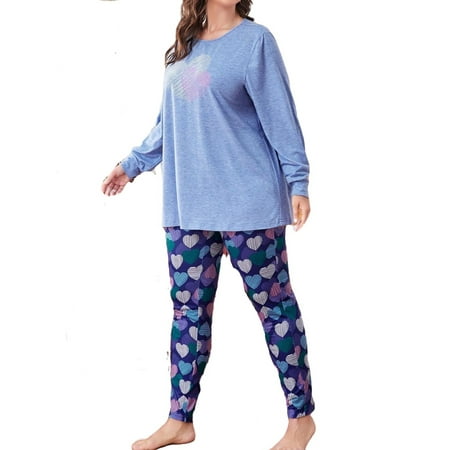

Casual Heart Round Neck null Multicolor Long Sleeve Plus Size Pajama Sets