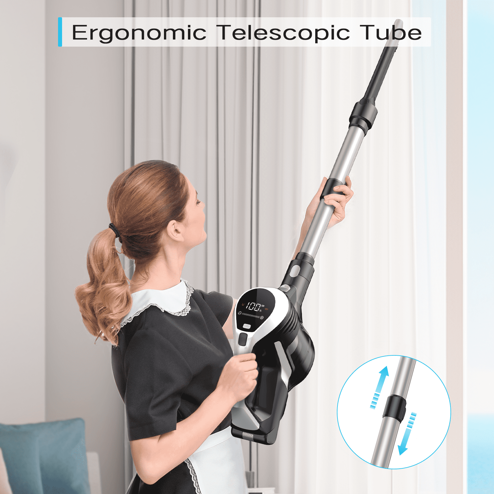 MOOSOO Stick Vacuum Cleaner, LED Display, Anti-Tangle Brush, Powerful No-Fading Suction for Pet Hair, Hard Floors and Carpet