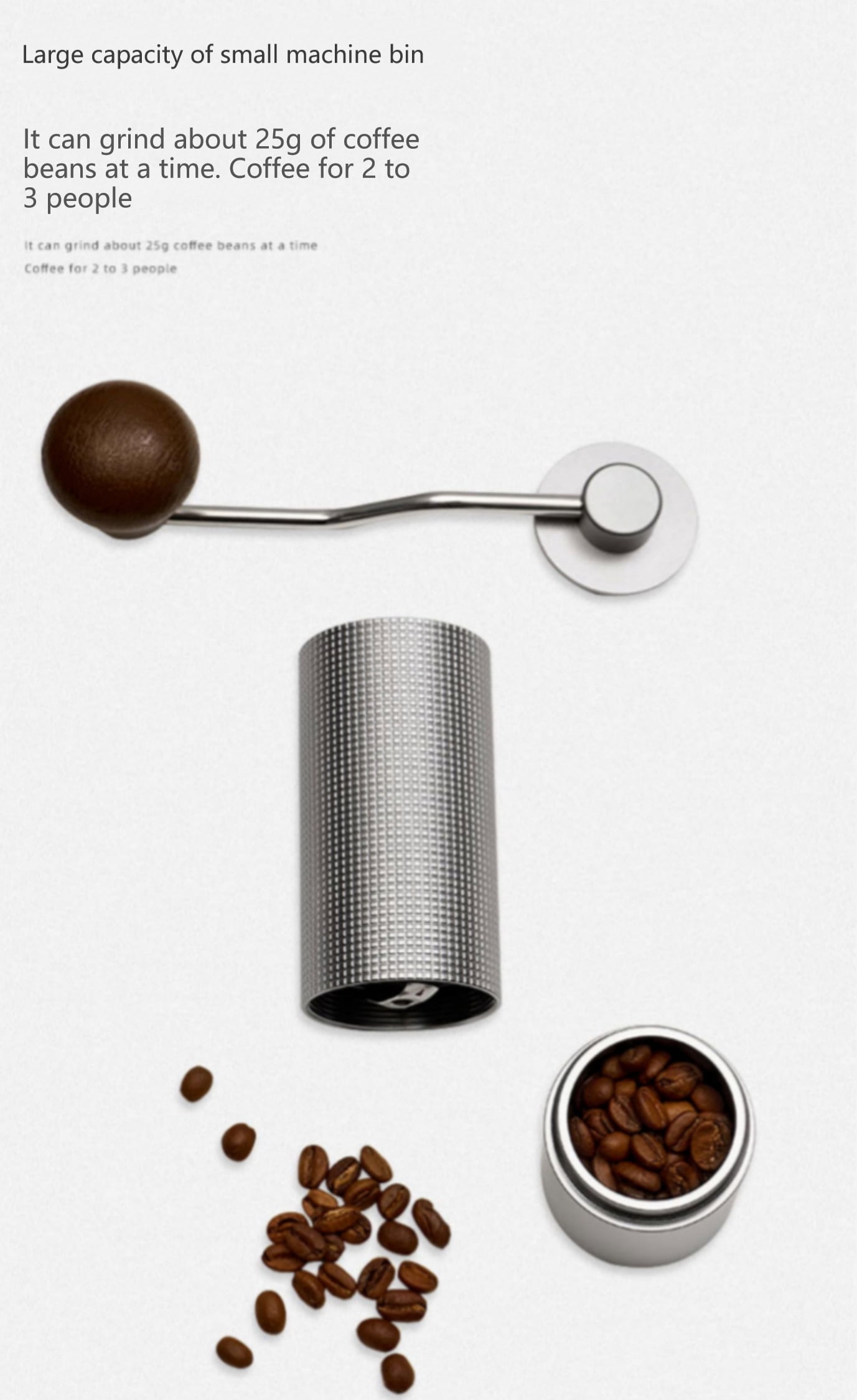Manual Coffee Grinder, Adjustable Coarseness Portable Grinder with Stainless Steel Burrs, Stainless Steel Handle Grinder for Aero Press, Espresso, French Press, Turkish Brewing