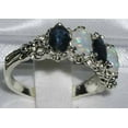 thumbnail image 4 of LBG British Made 10k White Gold Natural Sapphire & Opal Womens Eternity Ring - 33 size options - Size 7.75, 4 of 7
