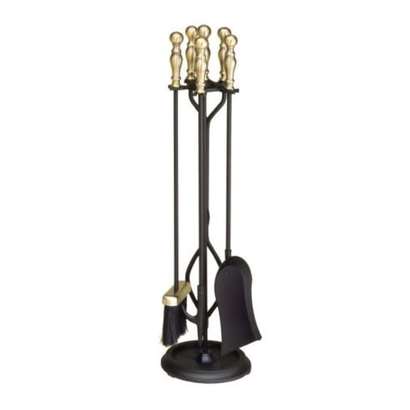 Minuteman X830947 4 Piece Antique Brass Plated and Black Fireplace Tool Set