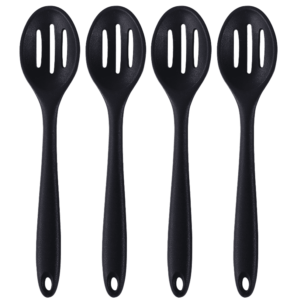 Ecerangus 2 Pcs Silicone Nonstick Mixing Spoon, Silicone Spoons for Cooking Heat Resistant, Cooking Utensil for Kitchen Cooking Baking Stirring Serving (Black)
