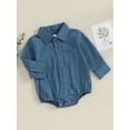thumbnail image 5 of nvzhuang Infant Baby Boy Long-Sleeved Lapel Front Button Jumpsuit with Pocket Toddler Clothes, 5 of 9