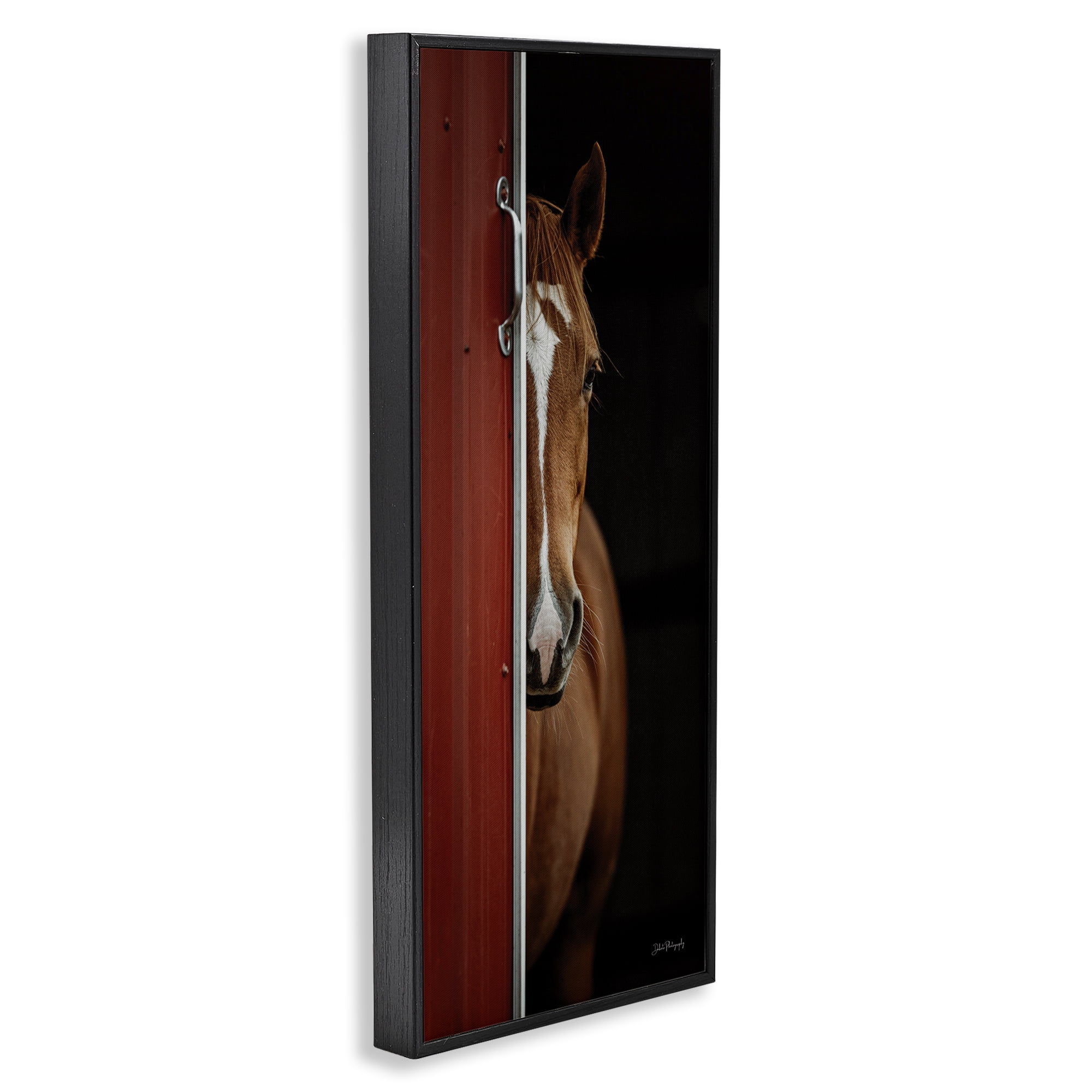 Stupell Industries Brown Stallion Peeking Animals & Insects Photography Black Framed Art Print Wall Art, 13 x 30