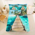 thumbnail image 5 of jejeloiu Tropical Beach Pier Bed Sheets,Palm Tree Print Full Size Sheets For Boys,Teal Blue,4pcs,1 Flat Sheet, 1 Fitted Sheet and 2 Pillowcases, 5 of 6