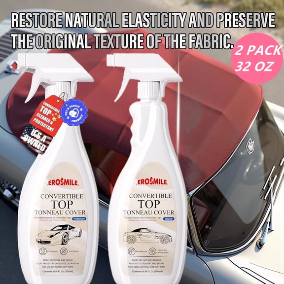 Convertible Top Cleaner and Protectant Kit Use for Cleaning And Protecting The Automotive Soft Tops of Fabric Construction.Deep-Penetrating Cleaning,Preventing Cracks, 2 Pack,Total 32 oz