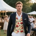thumbnail image 3 of Yuyamidu Poinsettia Men's Formal Vest Cardinal Slim Fit Waistcoat for Wedding Prom Party Mens Suit Vest Christmas Tuxedo Vests Size 4XL, 3 of 7