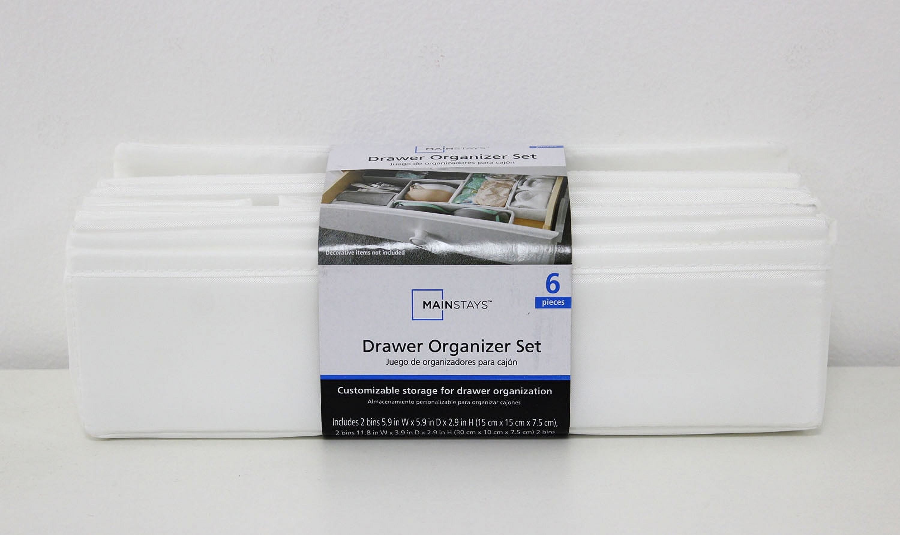Mainstays White Fabric Drawer Organizer Set, 6 Total Bins, 3 Sizes - image 5 of 5