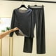 thumbnail image 1 of Puntoco Pijamas para mujer, moda femenina, color sólido, cuello redondo, ropa informal cálida para el hogar, conjunto de pijama, 1 of 3