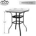 High Outdoor Patio Bar Height Glass Top Table, Black