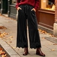 thumbnail image 2 of Lmueinov 2026 Women's Drawstring Elastic High Waist Velvet Wide Leg Pants, Lace Scalloped Hem Loose Casual Trousers with Side Pockets Autumn Winter S-3XL, 2 of 7