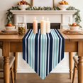 thumbnail image 3 of Table Runners 90 Inches Long, Navy Blue Turquoise Striped Cotton Linen Kitchen Dining Coffee Table Runner for Party Home Decor, Gradient Horizontal Lines Tabletop Dresser Scarves Runner 13x90 Inch, 3 of 9