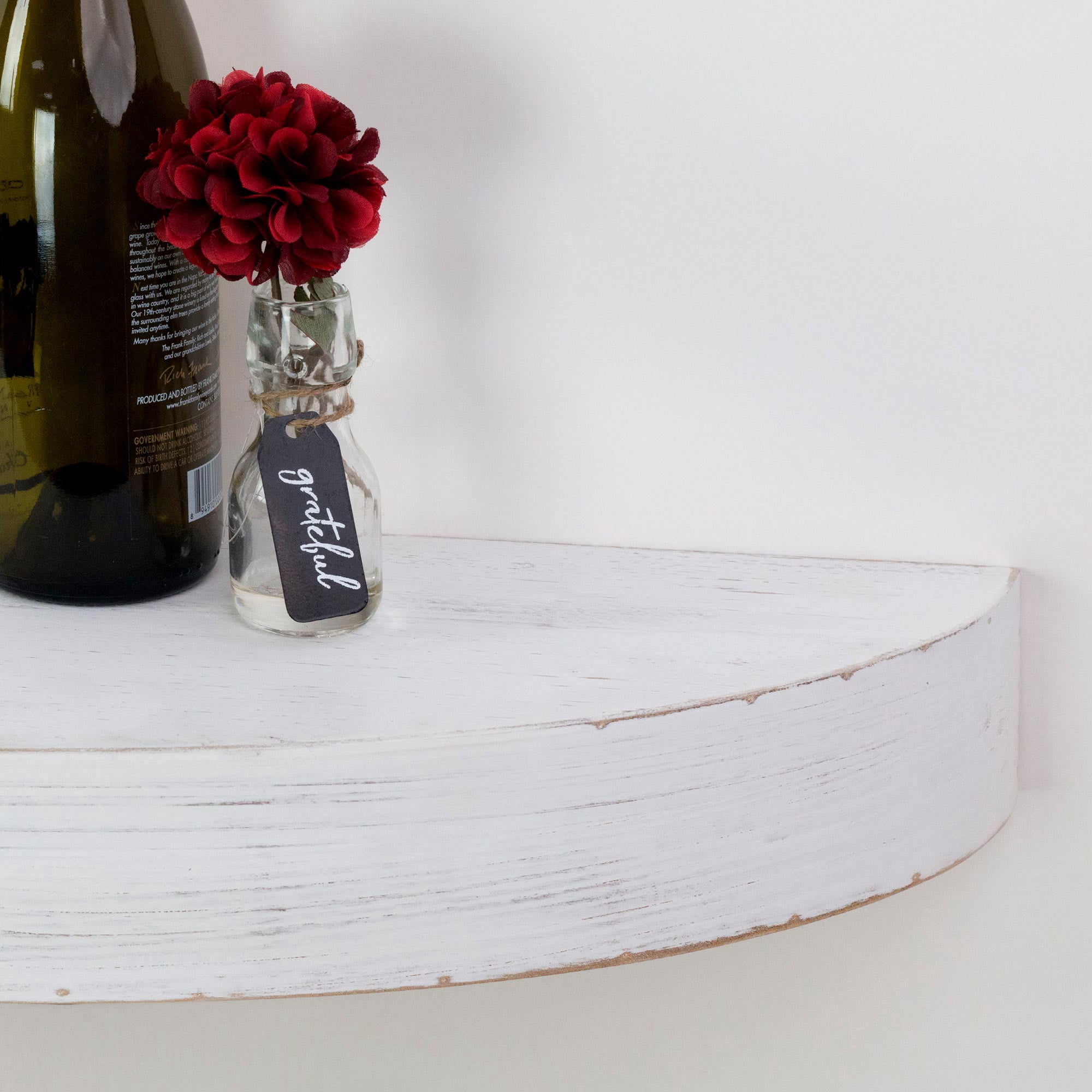 American Art Decor Small Rustic Round Oval Wood Decorative Floating Wall Mounted Shelf - White - 28" L x 3" H x 8" D