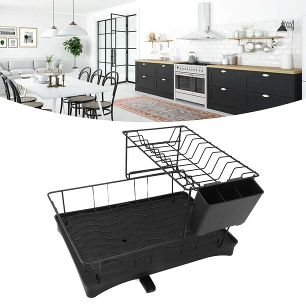 Egouttoir à Vaisselle Noir - 1 Niveau - Inox - Etagère De Rangement Pour Ustensiles De