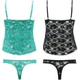 thumbnail image 2 of Curve Muse Women's Sexy Slim Fit Camisole Tank Top with Shorts Pajama Set pack of 2-TEAL,BLACK-XL, 2 of 7