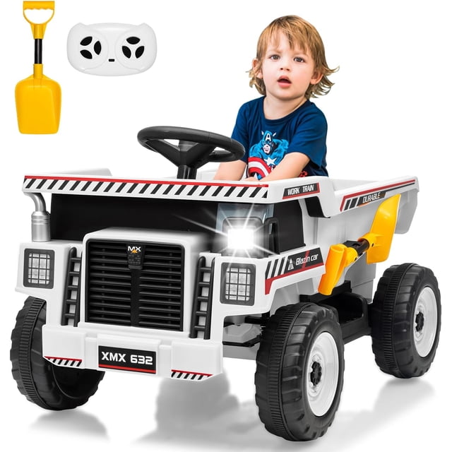 12V Ride-On Dump Truck with Remote Control, Electric Dump Bed & Shovel