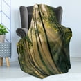 thumbnail image 4 of Forest Soft Flannel Fleece Throw Blanket, Morning Sunrays Through Trees Summertime Countryside Scenic View, Cozy Plush for Indoor and Outdoor Use, 50" x 60", Green Beige Black, by Ambesonne, 4 of 5