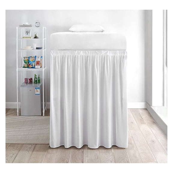Extended Dorm Sized Bed Skirt Panel with Ties (1 Panel) - White (for Raised or lofted beds)
