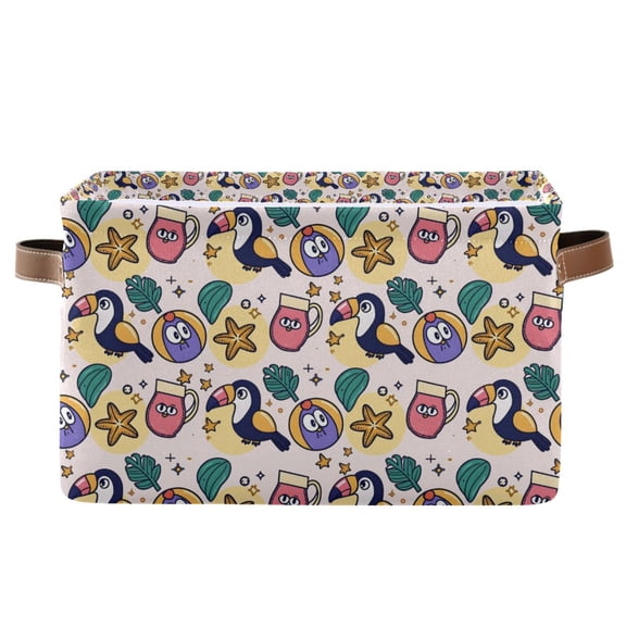 Yayeee Canvas Storage Basket with Handles for Shelves Fabric Bins Closet Organizer, Cute Cartoon Pattern