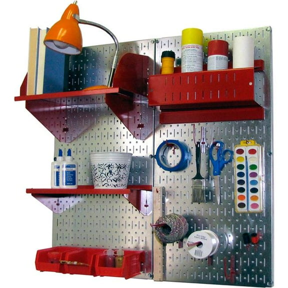 Pegboard Hobby Craft Organizer Storage Kit, Galvanized Red - 32 x 32 x 9 in.