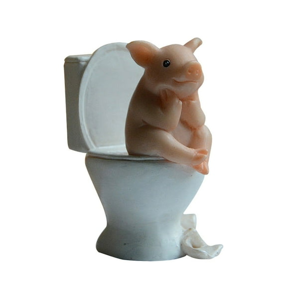 kjfeif Pig Statue Mini Pig Figurine, Resin Home Decor, Lucky Animal Garden Statue for Micro Landscape (Pig Squatting on The toilet)