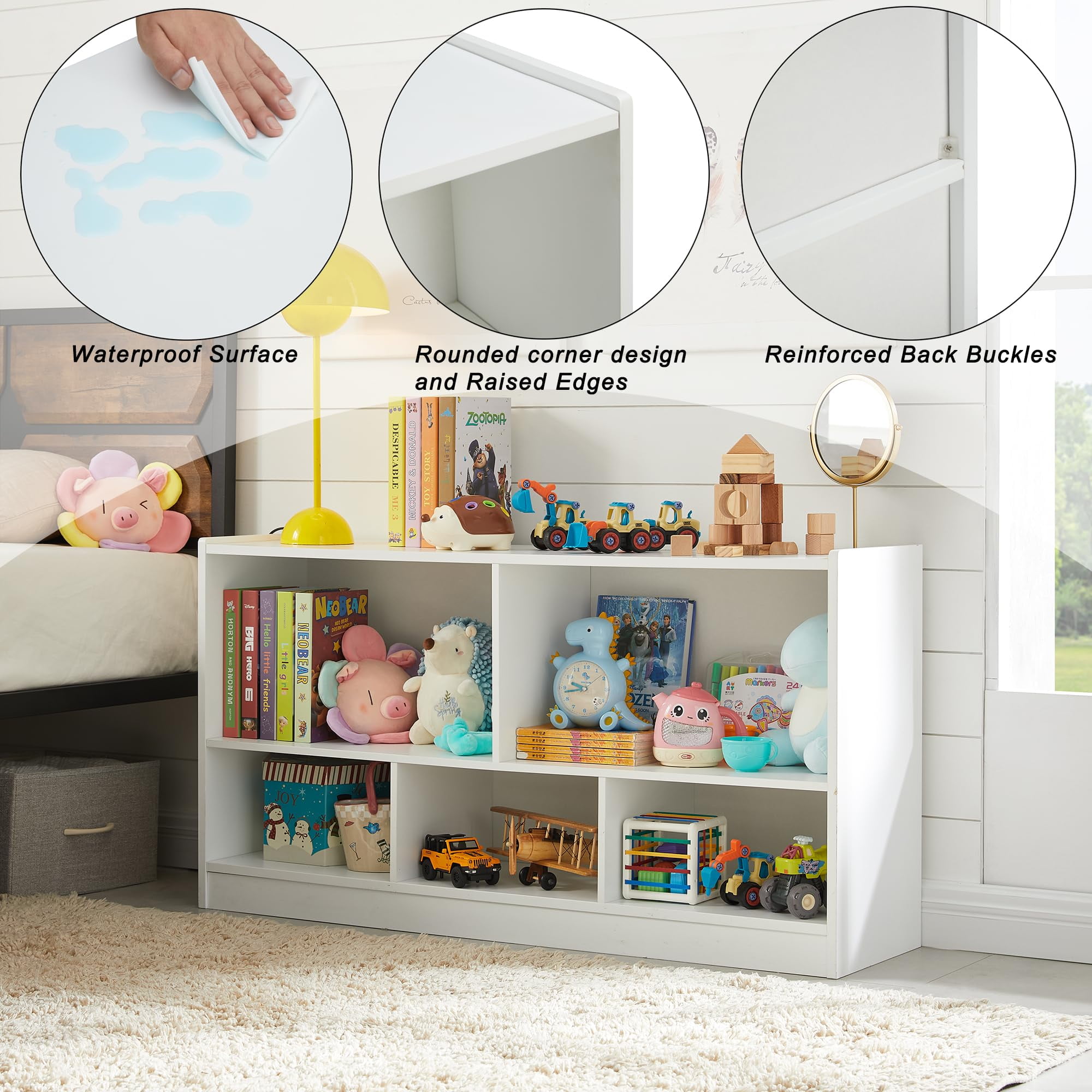 Kids Toy Storage Organizer, 5-Section Storage Cabinet for Organizing Books Toys, Wooden Bookshelf Daycare Furniture for School, Classroom Playroom, Nursery, Kindergarten (Gray)